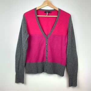 Pure Cashmere Sweater Apt 9 Buttons Sz Medium Color Block Gray Pink Quiet Luxury